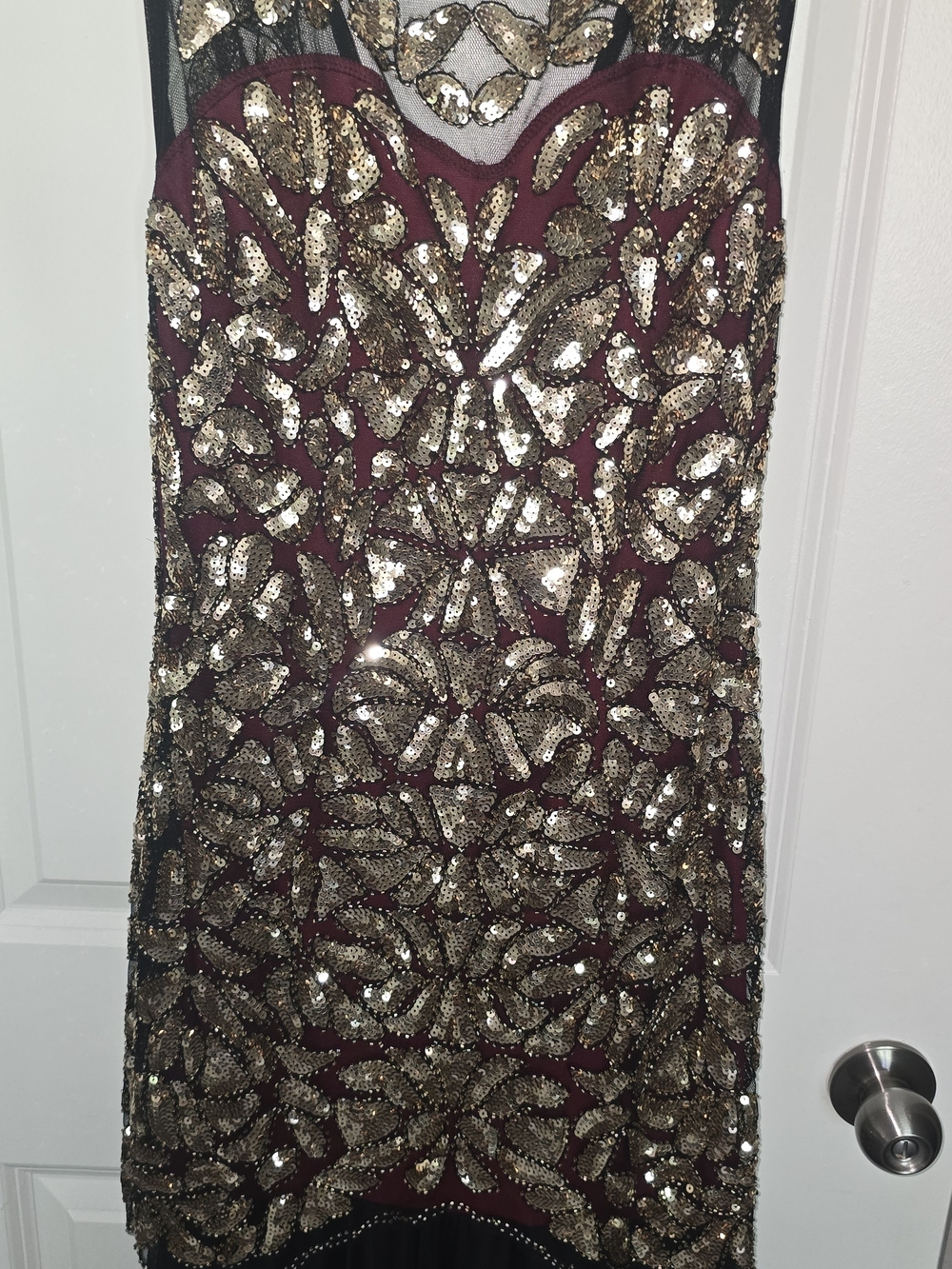 Gold Sequin Burgundy Party Dress
